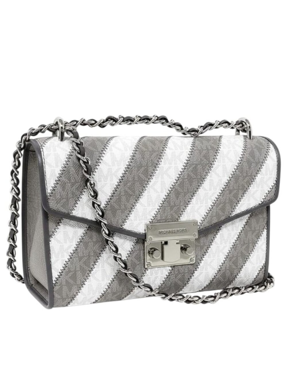 Michael Kors Rose Medium Leather Shoulder Crossbody Bag (Grey White)